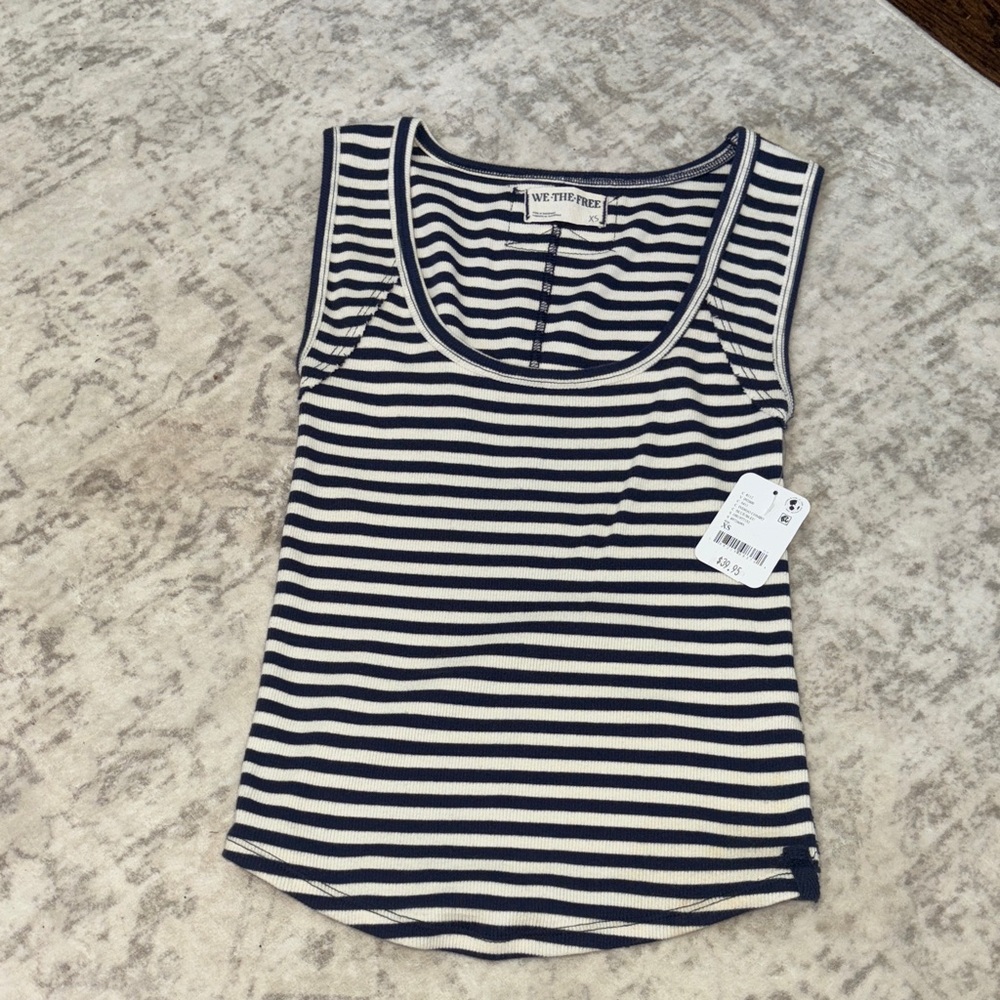 We The Free Navy & White Striped Ribbed Tank